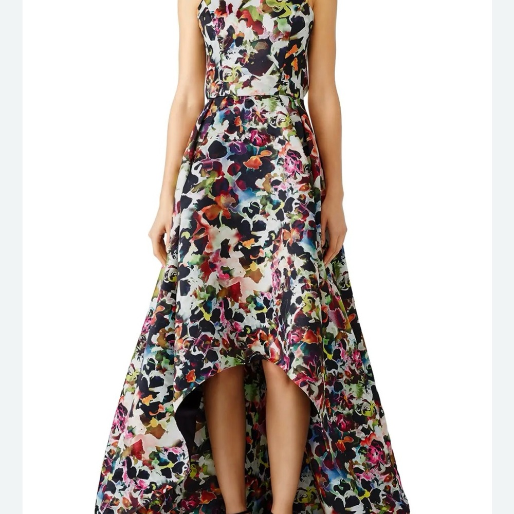 Monique Lhuillier Multicolor Cross Back High Low Gown